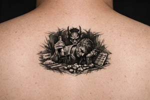 Fuck it, I don't give a damn, bottle in my hand
Pill poppin', jaw lockin', slumped where I stand
Lines on the counter, devil in the cut
All these drugs, motherfucker, I just mix 'em up tattoo idea