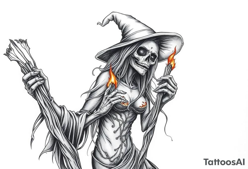 Zombie witch burned at the stake tattoo idea