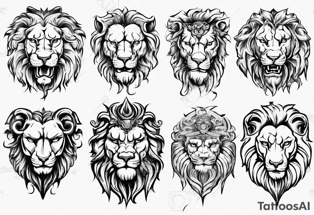 Roman ancient lion face tattoo idea