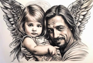 Tattoo of father holding his daughter.  As an angel (RIP) Daddy loved music tattoo idea