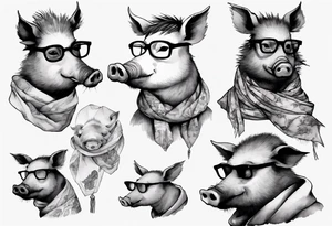 a wild boar wearing spectacles and a scarf tattoo idea