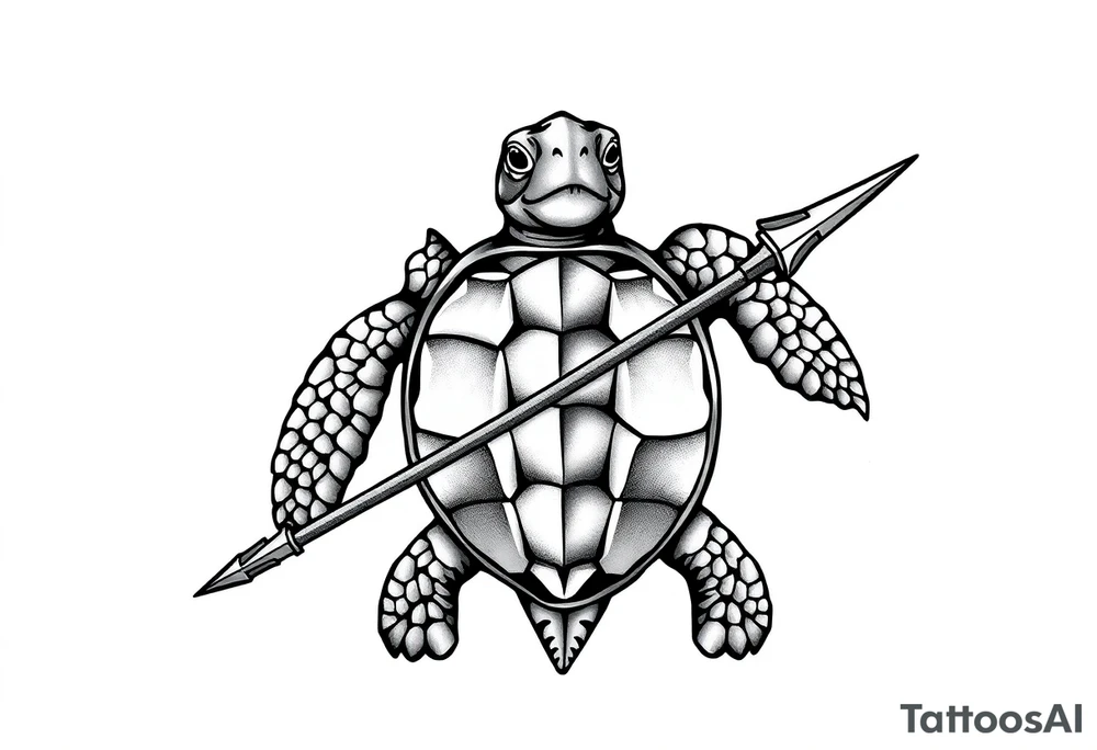 Turtle holding a trident tattoo idea