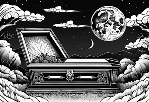 Coffin in graveyard with moon tattoo idea