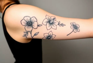 Floral Elements: Incorporate state flowers—bluebonnet (Texas), mountain laurel (Connecticut), and coast rhododendron (Washington
Arm sleeve shoulder to elbow tattoo idea