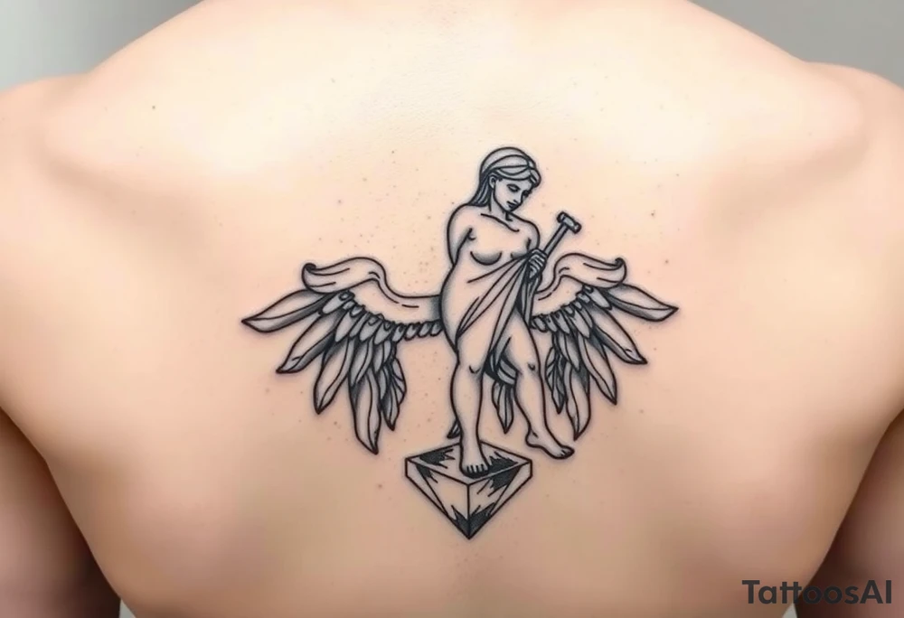 outer thigh tattoo greek sculpture female, fine line tattoo idea