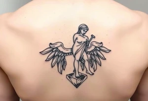 outer thigh tattoo greek sculpture female, fine line tattoo idea