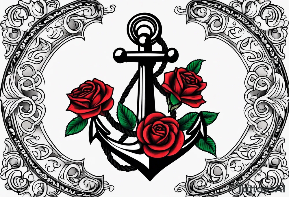 anchor with rope and roses old school simple traditional vintage tattoo idea