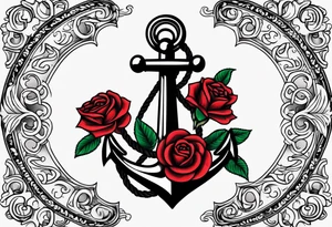 anchor with rope and roses old school simple traditional vintage tattoo idea