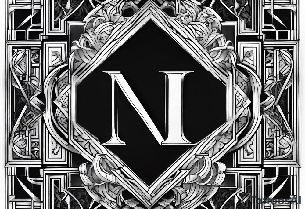 profile picture
Geometric monogram black and white tattoo using all the letters in STEVE and BREANNA in large block lettering tattoo idea