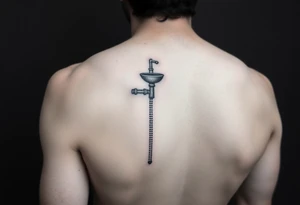 tatto with detailed vertical
 system of piping coming from a sink down a forearm tattoo idea