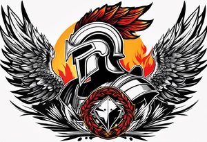 A Spartan Helmet with a phoenix encompassing it. The head of the phoenix would be above it and the wings would go around it and the tail would be below it tattoo idea