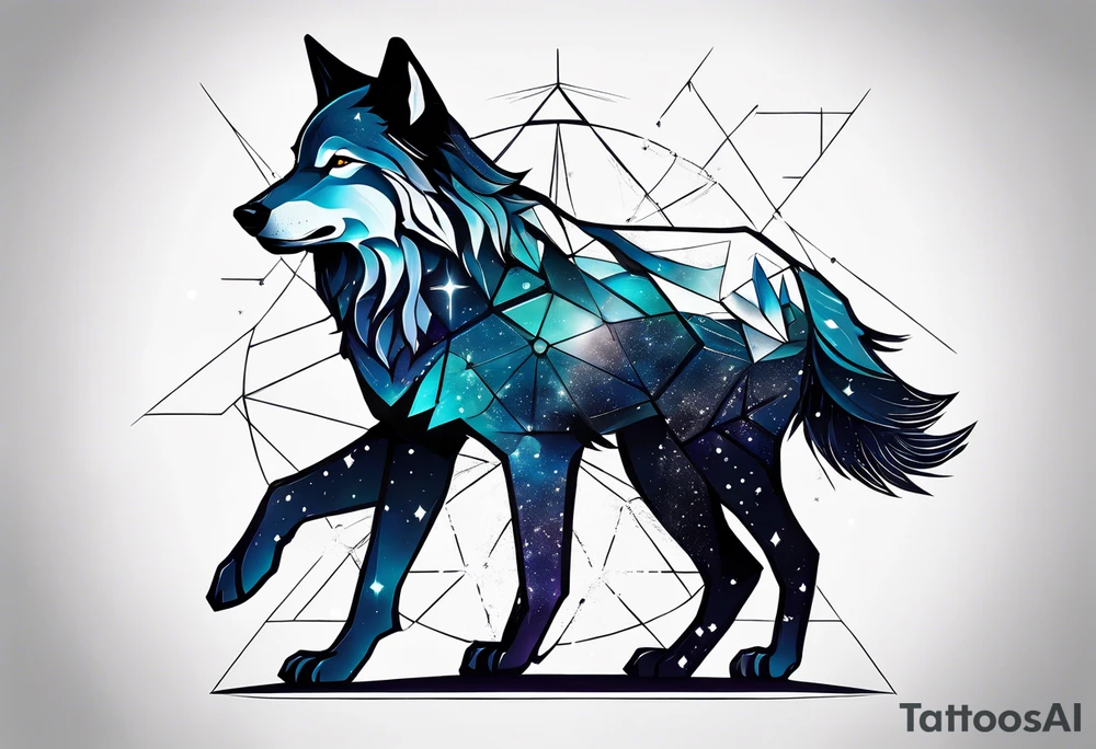 Constellation, animal wolf snow , géométric tattoo idea