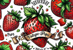 single strawberry wrapped in banner saying Pops tattoo idea