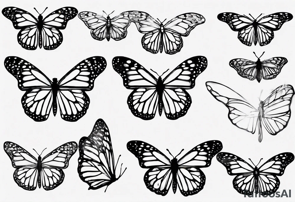 realistic monarch butterfly simple black outline landed on a twig tattoo idea
