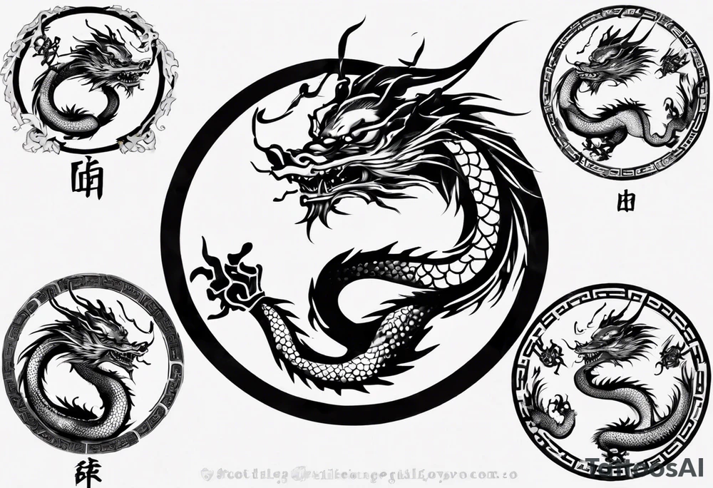 Chinese dragon in a circular shape with "02.03" written on its skin tattoo idea