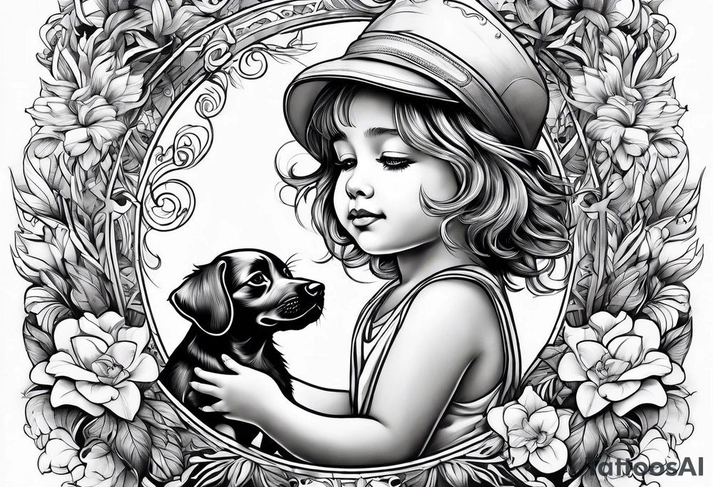 child playing happily with puppy tattoo idea