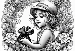 child playing happily with puppy tattoo idea