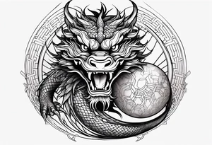 Fierce Chinese dragon black outline full body holding orb tattoo idea
