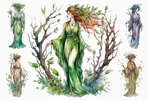 a beautiful dryad wearing a long robe tattoo idea
