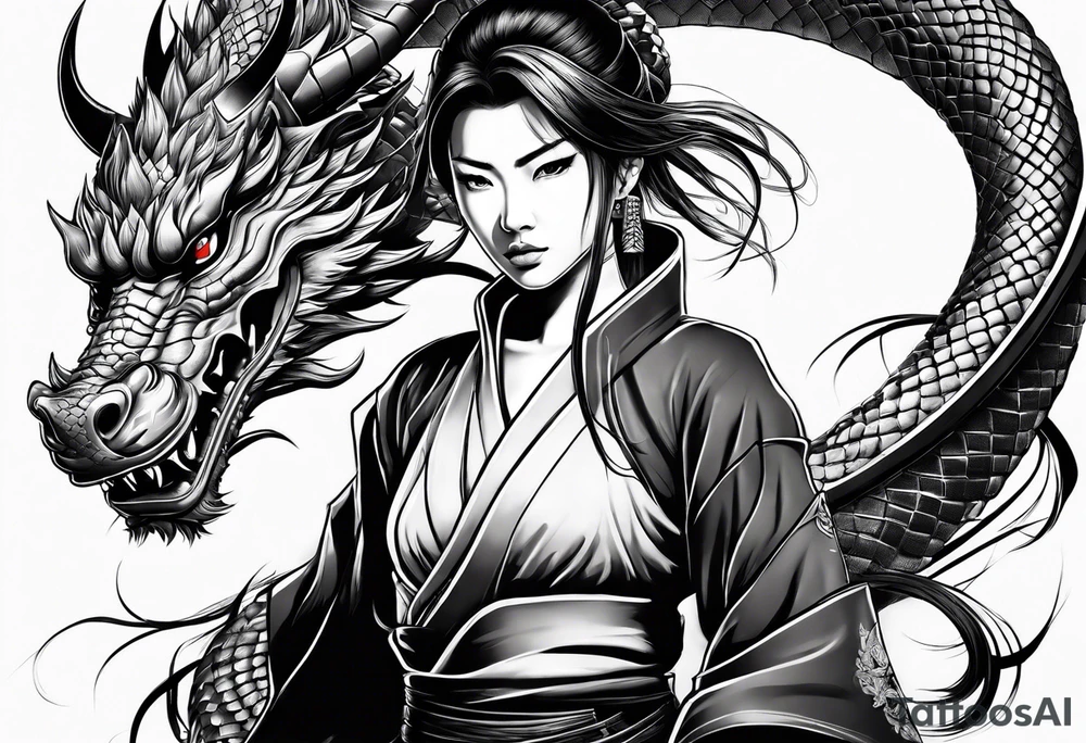 beautiful female samurai with a dragon tattoo idea
