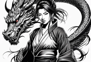 beautiful female samurai with a dragon tattoo idea
