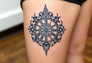 vintage roman numerals within ornate clockwork mechanism tattoo idea