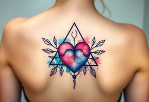 A triangle with a big heart in the center with biology theme tattoo idea