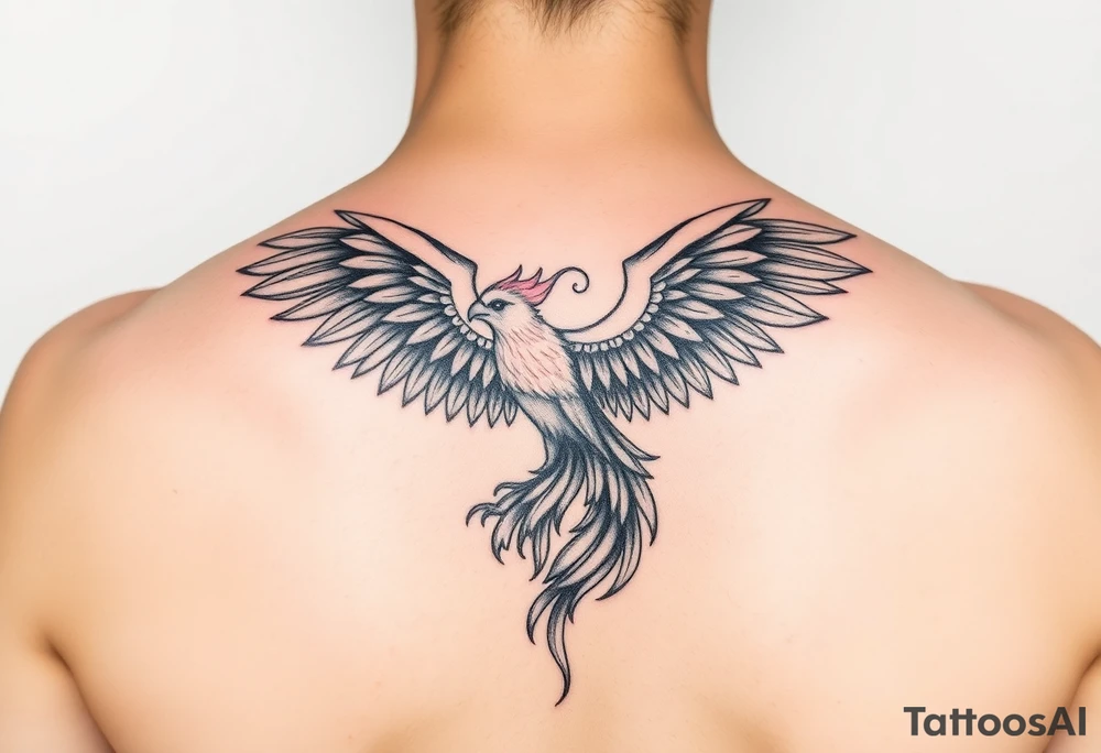 Feminine mother daughter phoenix tattoo with a touch of colour tattoo idea