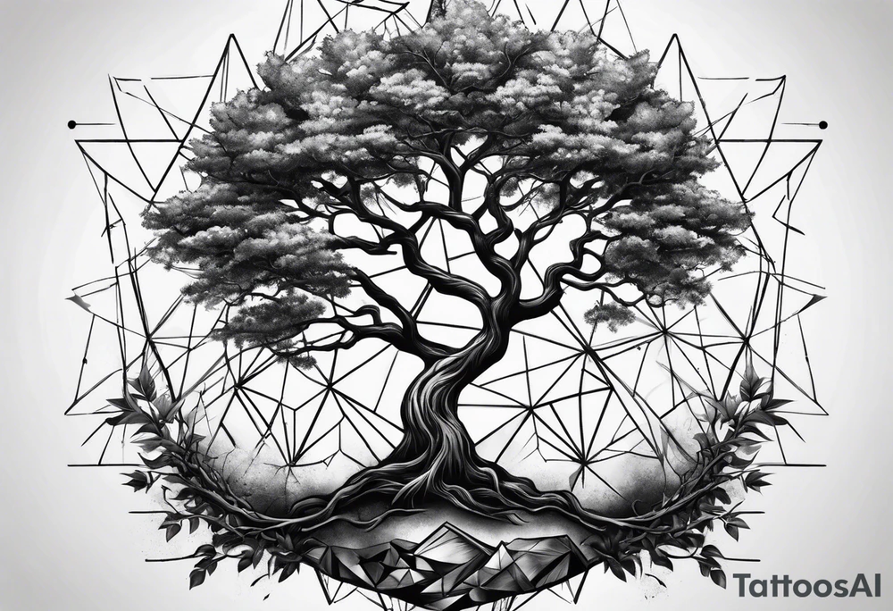 iron tree with branches ending in triangles, forearm tattoo tattoo idea