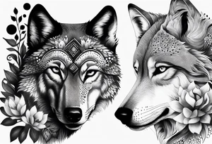 floral wolf tattoo idea