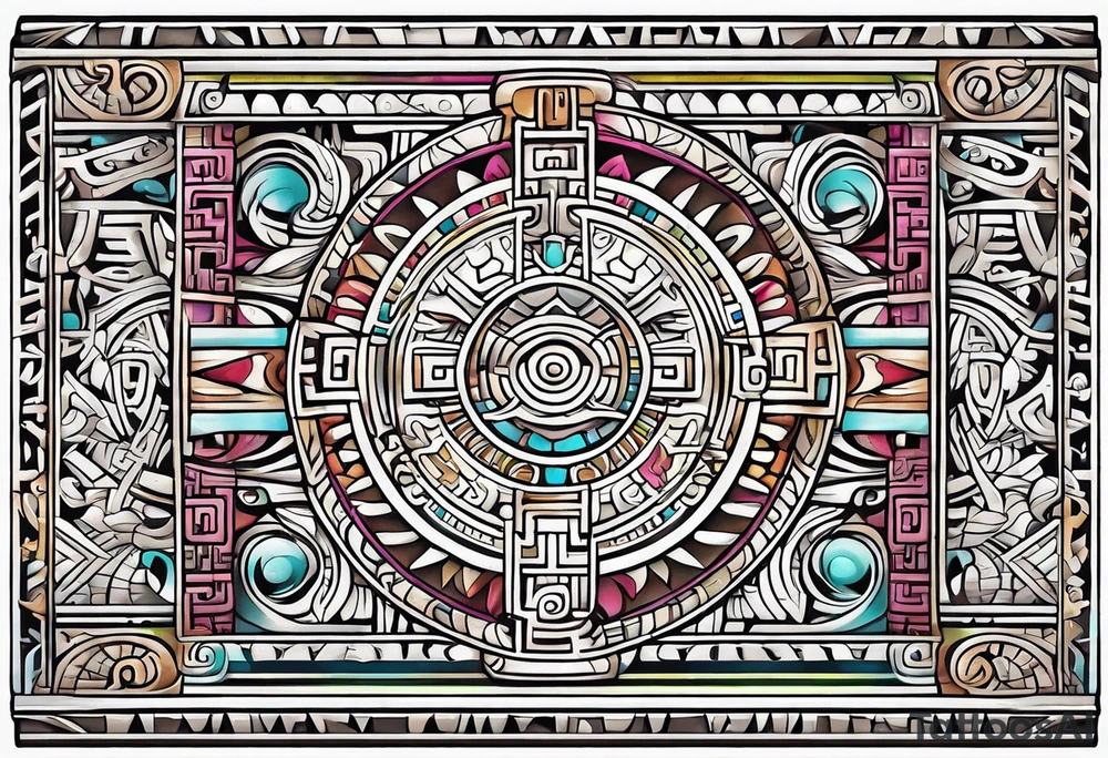 Colorful Mayan hieroglyph tattoo idea