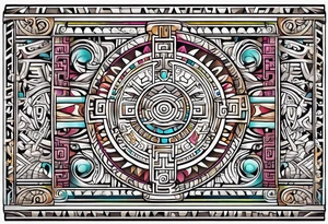 Colorful Mayan hieroglyph tattoo idea