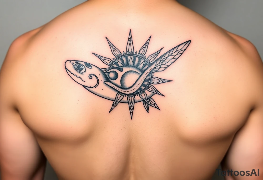 Polynesian sun turtle shark manta fish hook tattoo idea