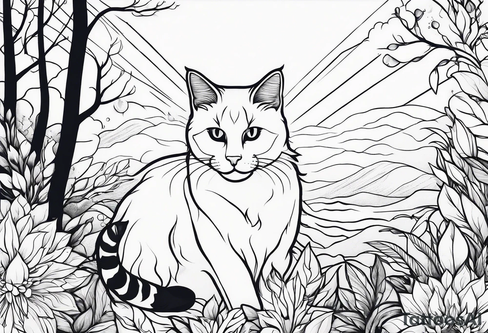 simple nature, with a cat in fire tattoo idea