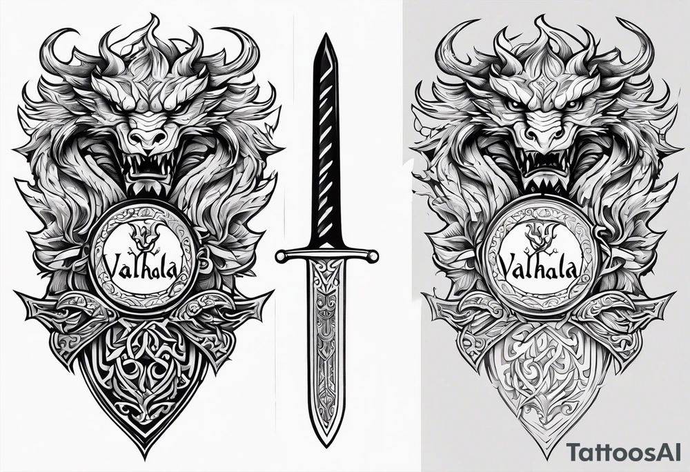 Valhalla sheild dragon sword tattoo idea