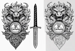 Valhalla sheild dragon sword tattoo idea