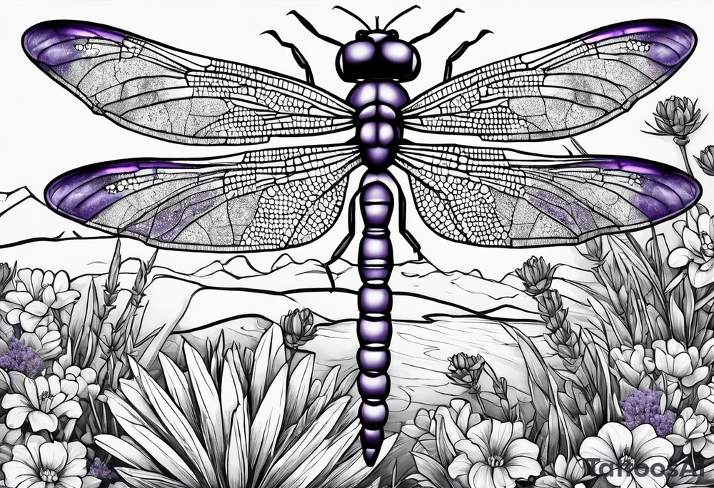 Open Book lavender dragonfly bee standing stones tattoo idea