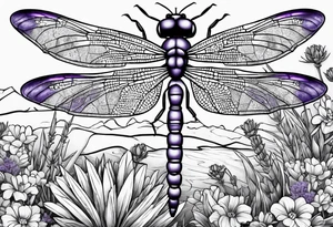 Open Book lavender dragonfly bee standing stones tattoo idea
