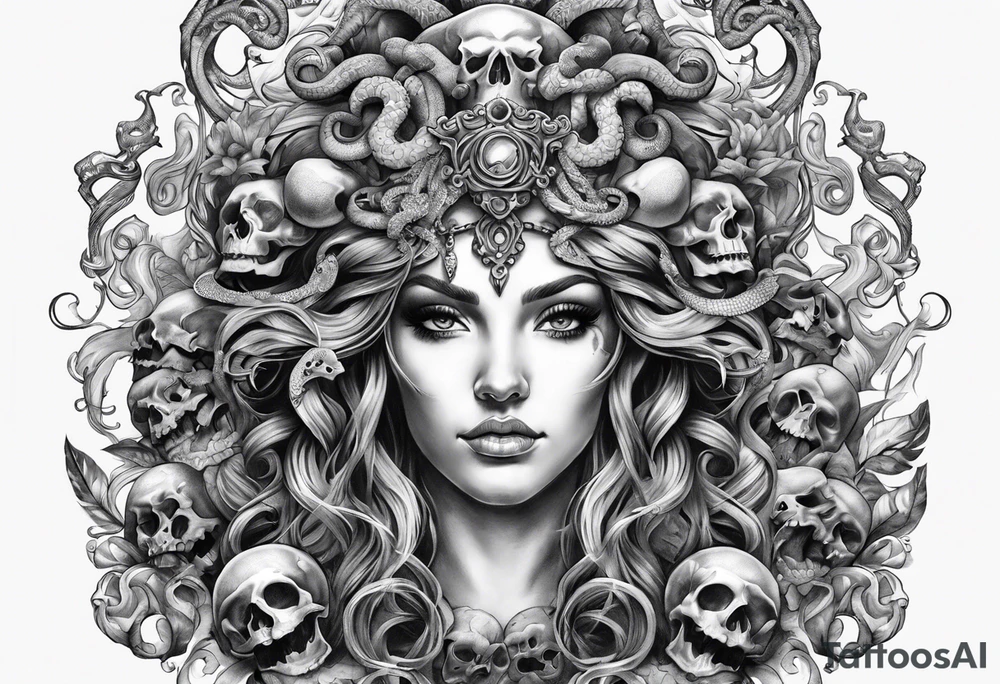 Medusa with skulls sleave tattoo idea