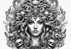 Medusa with skulls sleave tattoo idea
