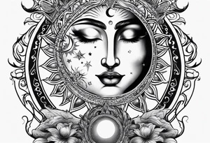 Twin flame with moon and sun tattoo idea