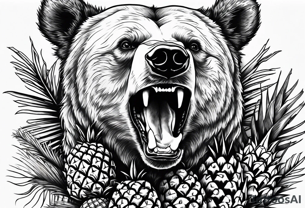 Bear biting pineapples tattoo idea