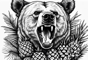 Bear biting pineapples tattoo idea