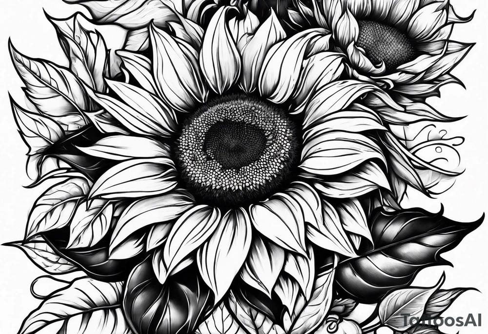 Sunflower viking sleeve tattoo idea