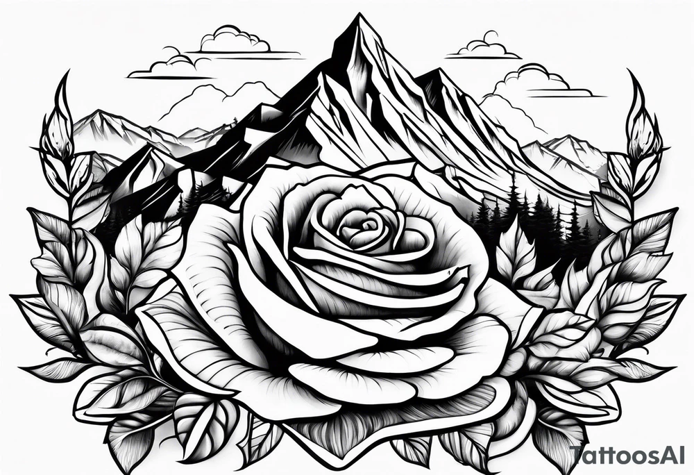 Mountain, rose and dessert tattoo idea