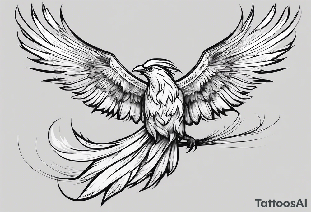 Phoenix bird flying and fading away while burning

, tattoo idea