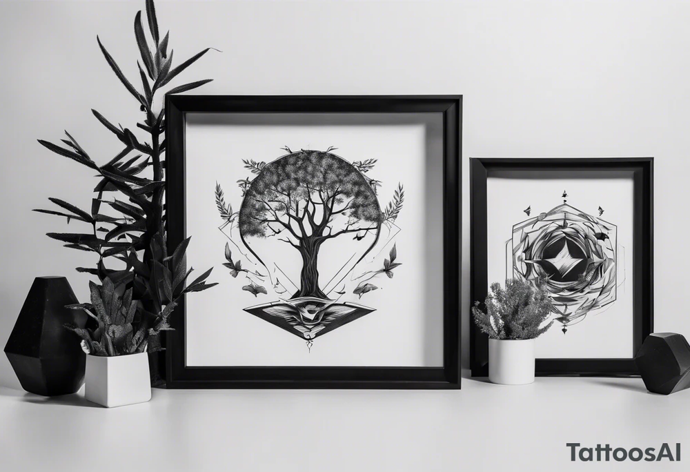 POV under a tree square framed minimalistic tattoo idea