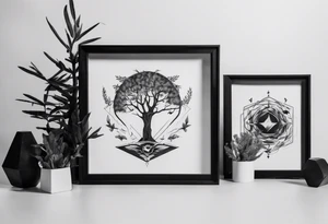 POV under a tree square framed minimalistic tattoo idea