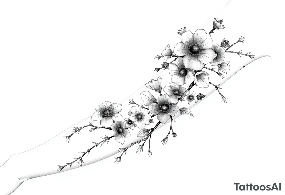 flowers and branches with thorns tattoo idea