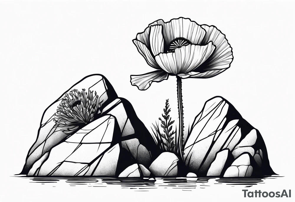 poppy growing out of rock hugging 
rock in support tattoo idea